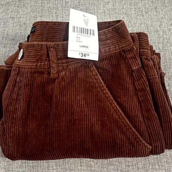 NEW! Forever 21 Corduroy Cargo Pants Wide Leg Brown Large $34.99 High Waisted - Picture 11 of 12